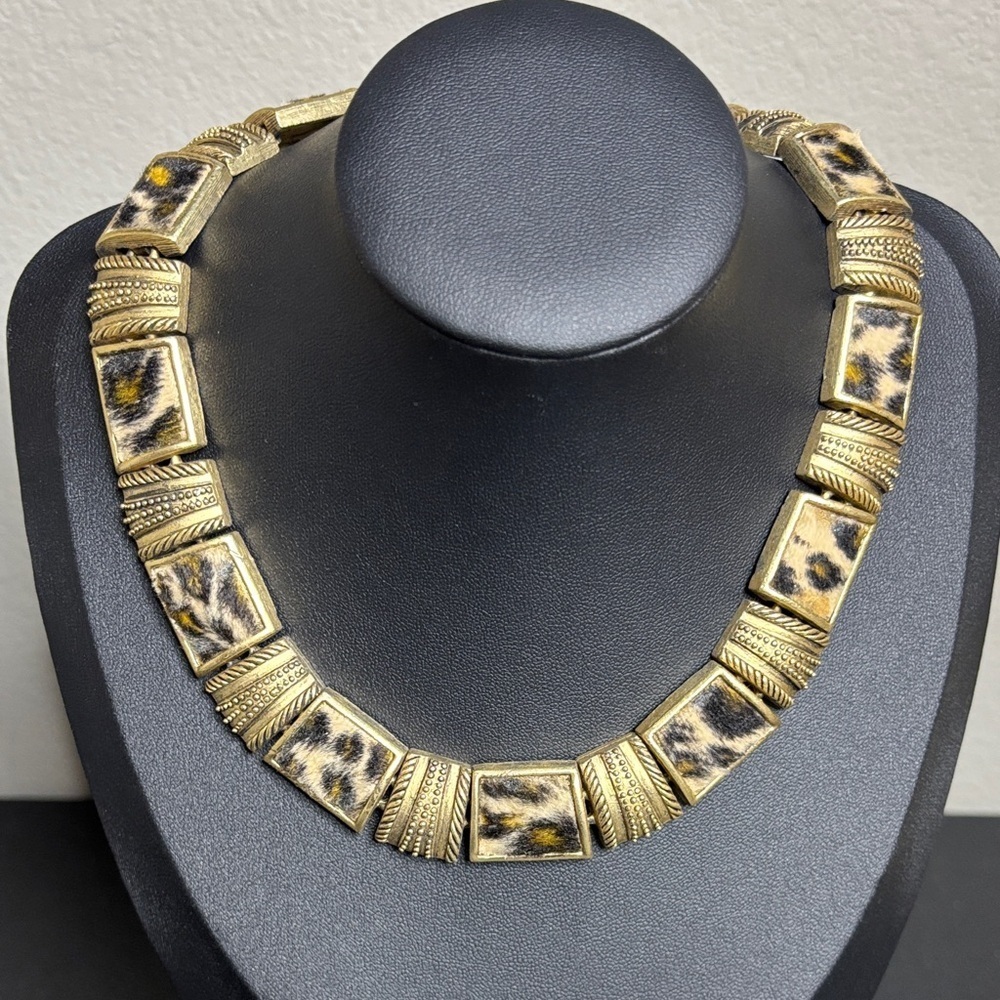 Chic Gold and Animal Print Choker Necklace